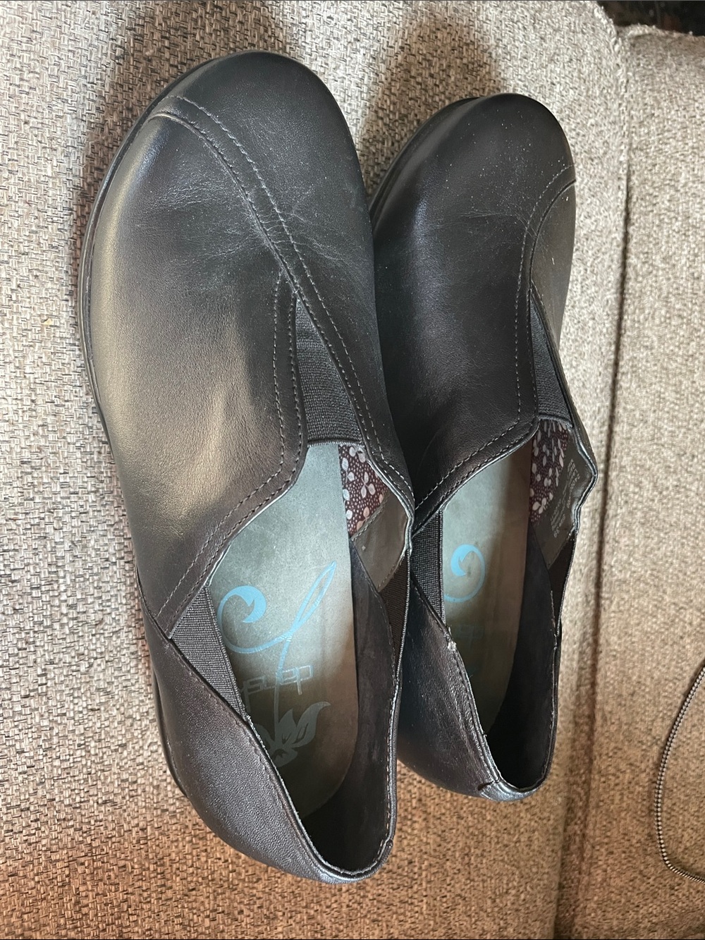 Dansko Black Leather Slip-On Mules